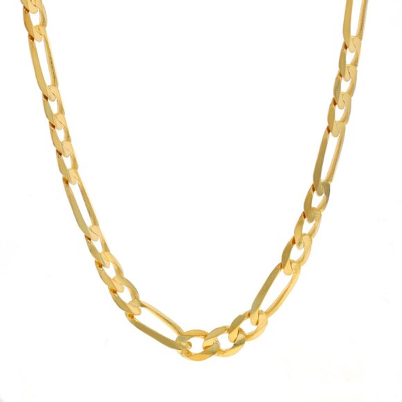 Yellow Gold Diamond Cut Figaro Chain Men's Necklace 22" - 10k